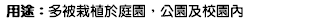 用途：多被栽植於庭園，公園及校園內